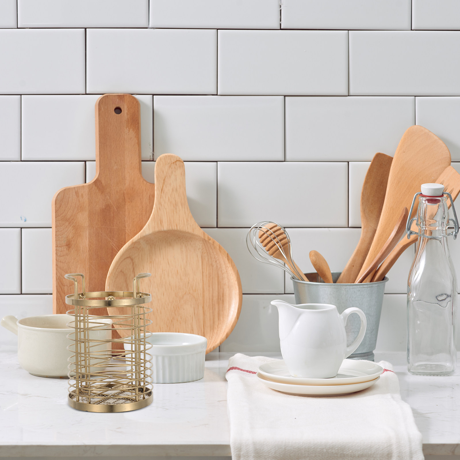Gold Cutlery Flatware - حامل أدوات المطبخ الدوّار من الفولاذ