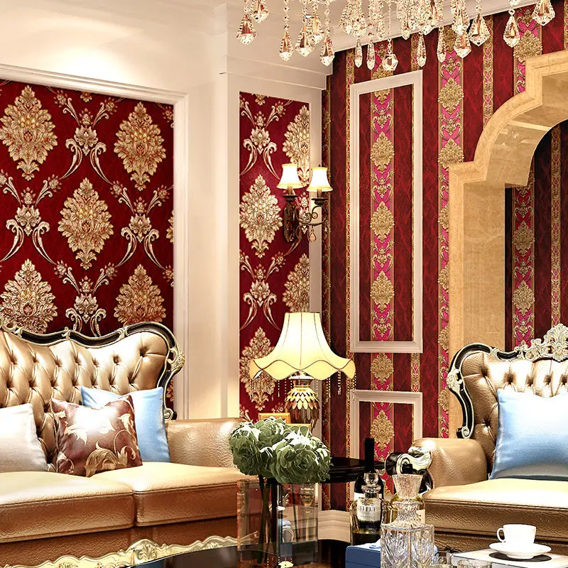 Luxury Lifestyle Wallpaper - ورق جدران أزرق بنمط دمشقي ثلاثي