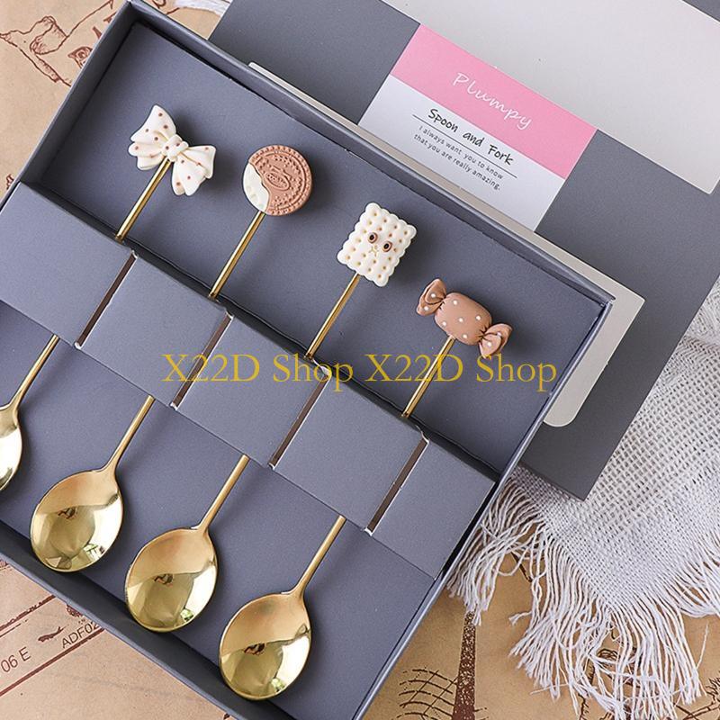 Gold Cutlery Flatware - ملعقة حلوى مقاومة للصدأ X22D مع