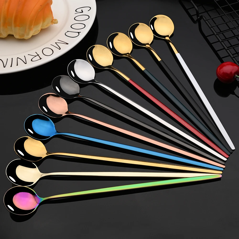 6 قطعة مقبض طويل ملعقة ثلج الق - مراجعة Gold Cutlery Flatware وسعره